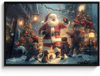 Poster in lijst - Fotolijst 120x80 cm - Posters - Kerstvreugde - Sneeuw - Kleurrijk - Posterlijst zwart - Decoratie - Wanddecoratie woonkamer - Muurdecoratie slaapkamer - Kerstversiering - Kerstdecoratie voor binnen - Kerstmis