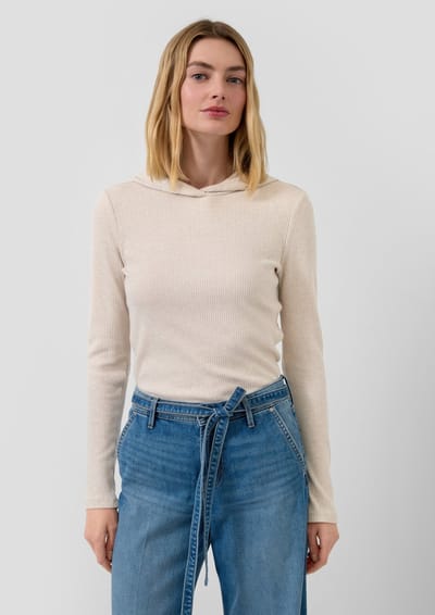 s.Oliver - female - Geribd slim fit jersey shirt met lange mouwen en capuchon