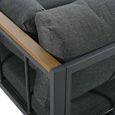 Tuinmeubelset Hoekbank met Tafel en Hocker 182,5x63x62,5 cm – Loungeset Buiten met Kussens, Glazen Tafelblad, Verzinkt Stalen Frame, Weerbestendig Balkon & Tuin – Laura