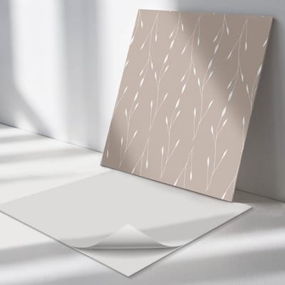 Wallfluent Vinyl Tegels - Delicaat Plantenpatroon Zelfklevende Vinyltegels - 30 cm x 30 cm - Beige Vinyl Tegels - 9 stuks - Vierkant PVC Tegels - Bloemen en Planten Plaktegels - Vloer Tegels PVC - Plaktegels Keuken en Badkamer