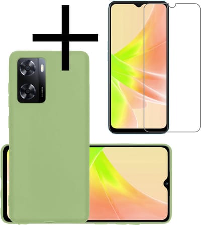 Hoesje - Met Screenprotector - Geschikt voor OPPO A57 - Sterk & Shockproof - Back Cover - Siliconen Case - Telefoon Hoes - Groen