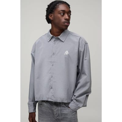 Oversized Crop Micro Ruit Overhemd Met Lange Mouwen | Charcoal | Size Small