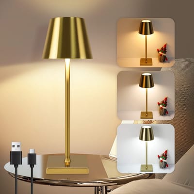NETTLIFE LED Tafellamp Oplaadbaar- Goud - USB - Touch dimbaar - Vintage - 3 kleurtemperaturen - met batterij - Snoerloze Nachtlamp - voor Slaapkamer Woonkamer Restaurant