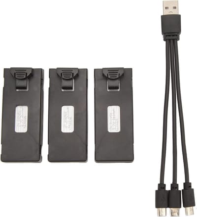 Lithium Accu voor RC Drones, 3 Stuks 3.7V Batterijen met 3-in-1 Oplaadkabel, Lichtgewicht en Draagbaar Oplaadsysteem voor E88 E88Pro LS E525 E525Pro (2600mAh)
