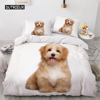 Mooie Dieren 3D Beddengoedsets Wit Dekbed Overtrek Set Dekbedovertrek Bedlinnen Kussensloop King Queen 200*220cm Maat Honden Huisdieren Hond 140x200cm 3pcs