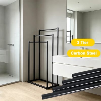 Dailygoods 3-laags staande handdoekenrek voor badkamer, van carbon staal, verticale vrijstaande droogrek met verbrede st