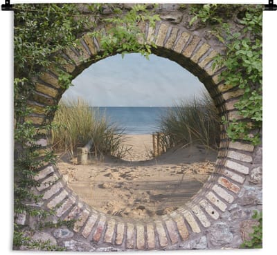 Wandkleed - Wanddoek - Doorkijk - Strand - Duin - Zomer - 180x180 cm - Wandtapijt