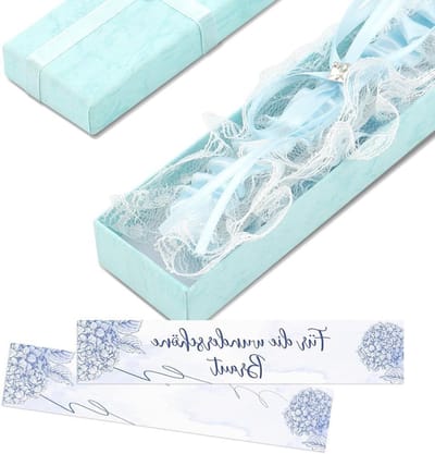 Dailygoods - Kousenband voor de bruid, blauw, met wenskaart, kousenband voor bruid, kousenband van blauwe kant, gadget voor vrijgezellenfeest voor vrouwen en meisjes, bruiloften, vrijgezellenfeesten