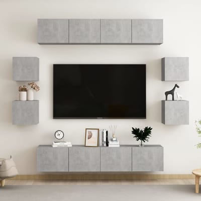 vidaXL - 8-delige - Tv-meubelset - bewerkt - hout - betongrijs