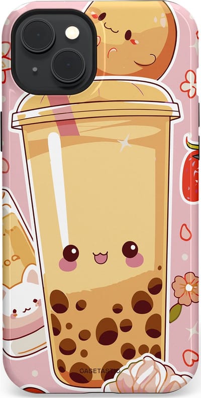 Casetastic Hoesje Geschikt voor Apple iPhone 15 Plus Magsafe - Stijlvolle Beschermende Duo-layer Case - Kawaii Thee Design - Bubble Tea
