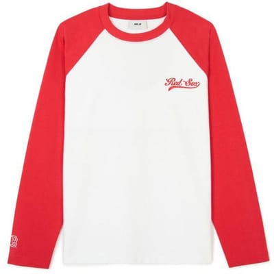 T-shirt d'été respirant à manches longues raglan avec logo lâche MLB pour femme Rouge 3FTSV1143-43RDS XS white