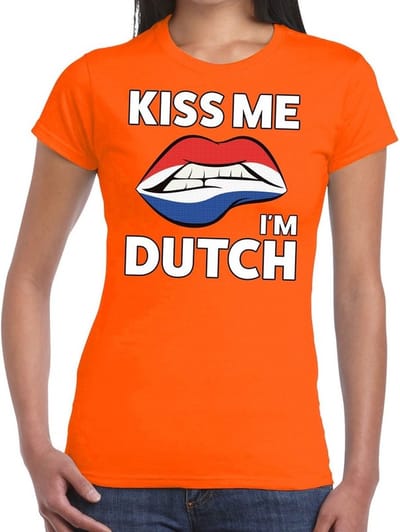 Kiss me i'm Dutch t-shirt oranje dames - feest shirts dames XS