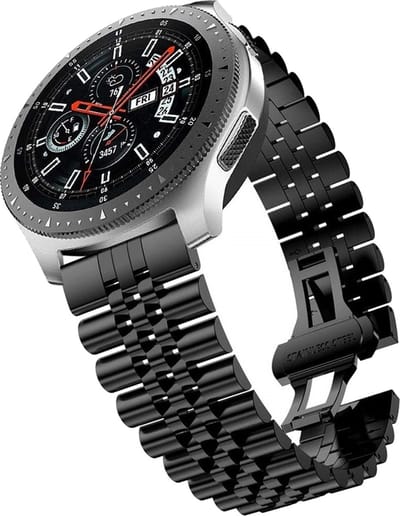 Stalen bandje - RVS - geschikt voor Samsung Galaxy Watch 7 / Watch FE / Watch 6 / Watch 6 Classic / Watch 5 / Watch 5 Pro / Watch 4 / Watch 4 Classic / Watch 3 41 mm / Watch 42 mm / Active / Active 2 - zwart
