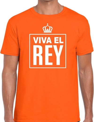 Oranje Viva el Rey Spaanse tekst shirt heren - Oranje Koningsdag/ Holland supporter kleding S