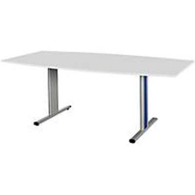 Schäfer Shop  Select Vergadertafel Planova, bootvorm, 2000 x 1000/800 mm, lichtgrijs, accentlijst gentiaanblauw