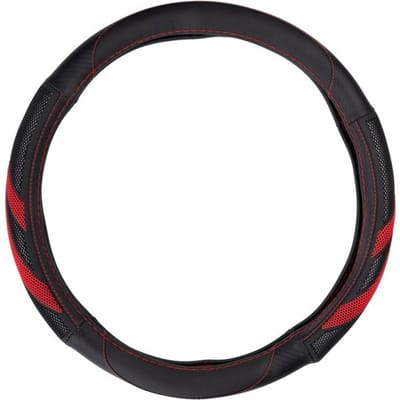 All Ride Stuurhoes Auto 38CM - Geschikt voor Stuurwielen 37-39CM - Comfortabele Grip - Anti-Slip - Auto Decoratie - Kunstleer - Zwart/Rood