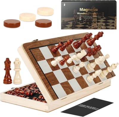 Magnetische Houten Schaakset 38 cm - Opvouwbaar & Draagbaar