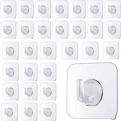30 Stuks Transparante Plakhaakjes voor Muur - Ideaal voor Keuken, Badkamer en Deur zonder Spijkers