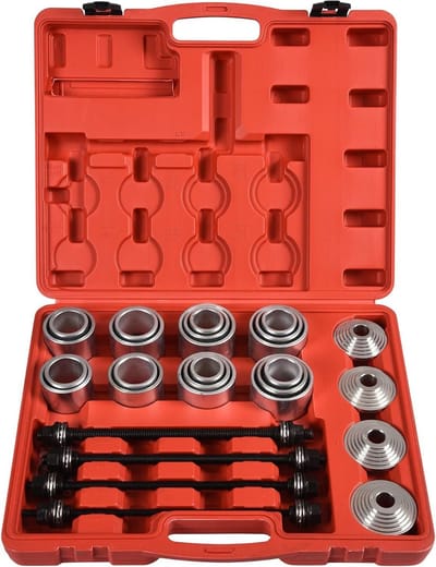 Pers en trekhuls kit - Universeel gereedschap - Ophanging repareren - 28 delige set - 20 hulzen 4 spindels - Zilver