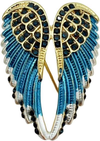 Broche met Engel Vleugels - 30x45MM - Goud & Blauw - Pin Engelenvleugels
