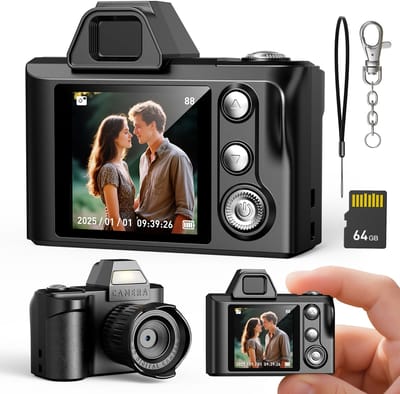 Mini digitale camera - 1080P HD-video -1,3 inch scherm retro kleine sleutelhanger camera met 64 GB SD-kaart voor volwassenen kinderen reizen studie opname