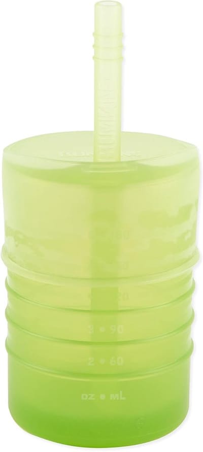 Bumkins - Silicone Straw Cup with Lid | Siliconen Rietjesbeker - Anti-Lek Oefenbeker met Rietje en Deksel - Baby & Peuter Drinkbekerl - Groen