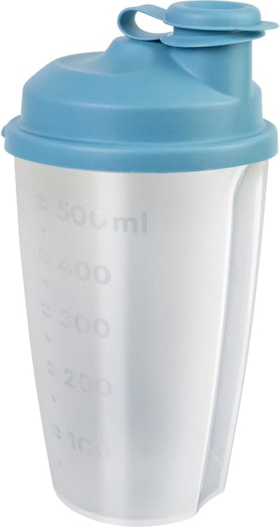 Westmark Dressingshaker/mixbeker met maataanduiding, verwijderbare mengschijf en afsluitbare schenktuit, inhoud: 0,5 l, kunststof, BPA-vrij, Mixery, kleur: doorzichtig/blauw, 2435227B