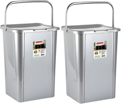 Plasticforte Recycling afvalbak - 2x - zilvergrijs - 45 Liter - afsluitbaar - 34 x 40 x 54 cm - kunststof