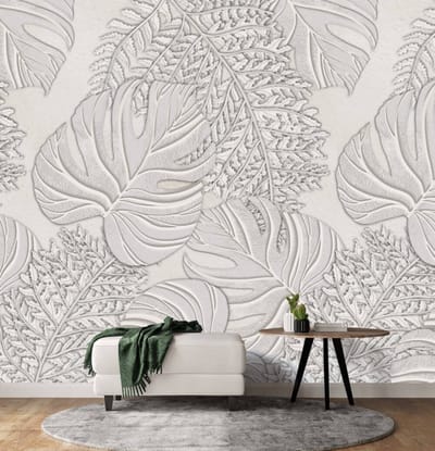 INGK - Sculpted Leaves Gray - Behang