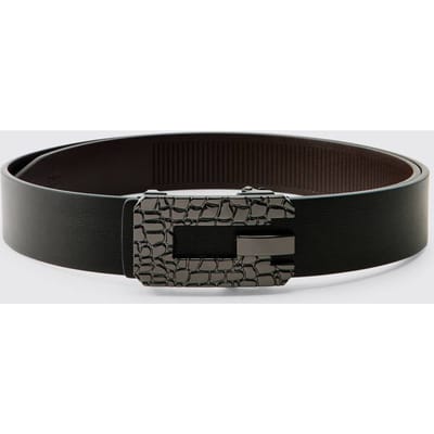 PU Belt with Textured Buckle | Black | Size Medium/Large