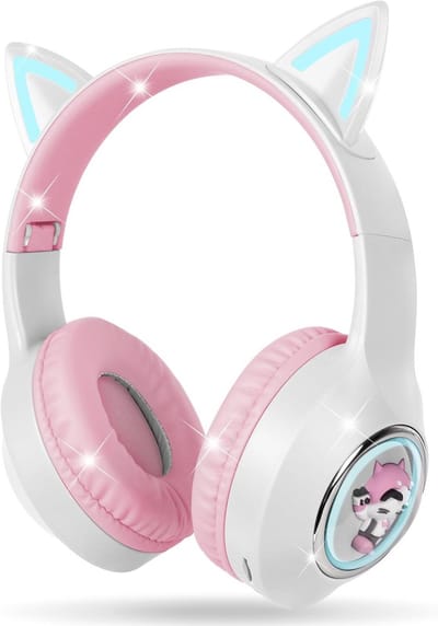 Kinder Hoofdtelefoon - Draadloos Over-ear - Muziek en Leren - LED Kattenoren - Opvouwbaar - Meerdere Kleuren