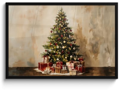 Poster in lijst - Fotolijst 90x60 cm - Posters - Kerstboom - Versierd - Kleurrijk - Posterlijst zwart - Decoratie - Wanddecoratie woonkamer - Muurdecoratie slaapkamer - Kerstversiering - Kerstdecoratie voor binnen - Kerstmis