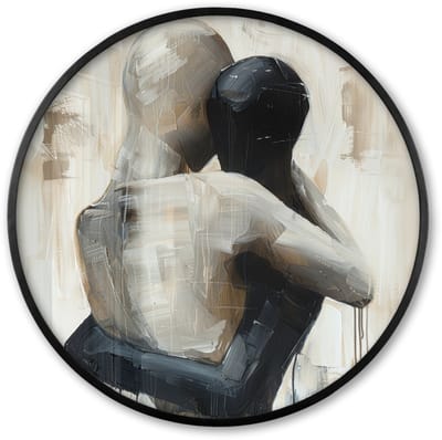 Poster in lijst Rond - Fotolijst 60x60 cm - Posters - Abstract - Liefde - Zwart wit - Modern - Ronde posterlijst zwart - Decoratie - Wanddecoratie woonkamer - Muurdecoratie slaapkamer