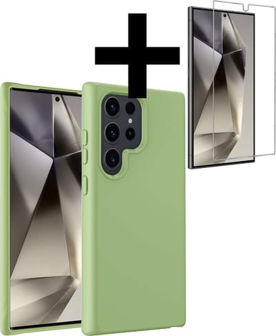 Hoesje - Met Screenprotector - Geschikt voor Samsung Galaxy S24 Ultra - Sterk & Shockproof - Back Cover - Siliconen Case - Telefoon Hoes - Telefoonhoesjes - Groen