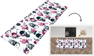 Keukenloper - Loper keuken - Tieners - Skull - Roos - Patronen - 150x50 cm - Keukenloper vinyl