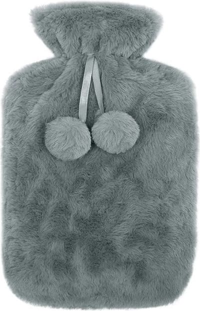 warmwaterkruik - kruik met hoes - pluche - grijs - 1.7 liter