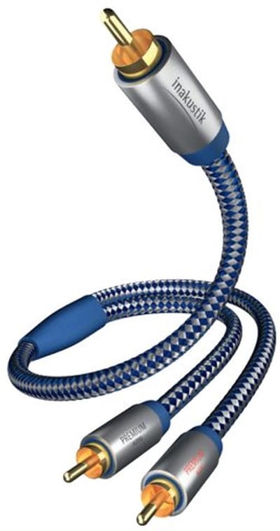 Premium subwooferkabel 1x cinch naar 2x cinch 3m met dubbele afscherming