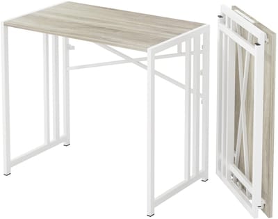 Dailygoody - Klein inklapbaar bureau - Bureau zonder montage - Beige - Gamingcomputer bureau - Ideaal voor studie en kantoor - 90 cm