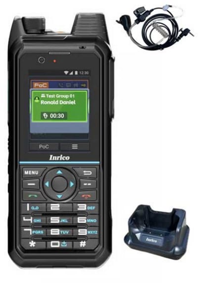Inrico T330 4G LTE Zello Smart Portofoon IP68 met tafellader en beveiliging oortje