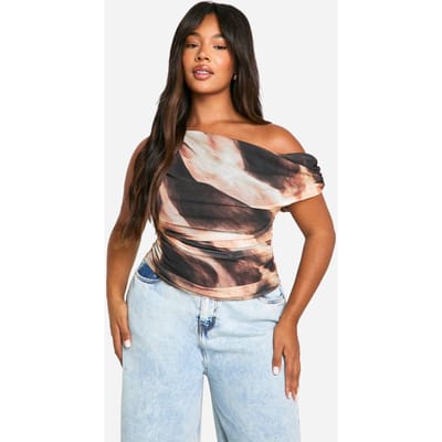 boohoo Dames Plus Abstract Asymmetrische Gerafelde Top | Zwart | Maat: 46