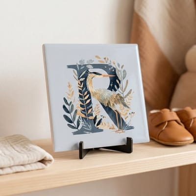 Tegeltje | Alfabet | Bosdiertjes | Baby | Letter R | Glans afwerking | Inclusief gratis standaard | 15 x 15 cm | Fotofabriek