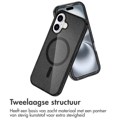 imoshion Hoesje - Geschikt voor Apple iPhone 16 - Sparkle Backcover geschikt voor MagSafe - Glitter Zwart