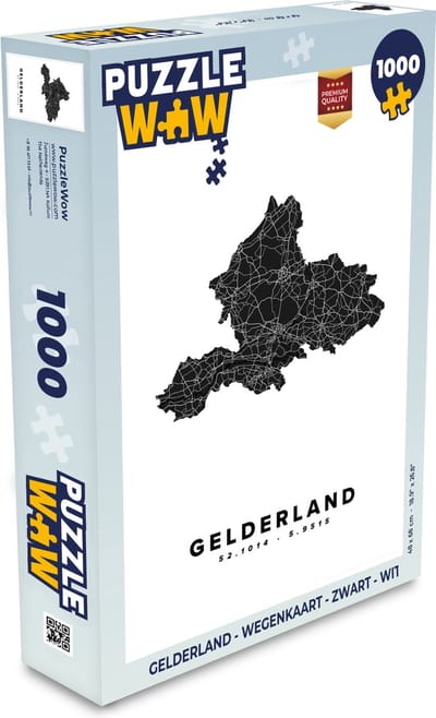 Puzzel Gelderland - Wegenkaart - Zwart - Wit - Legpuzzel - Puzzel 1000 stukjes volwassenen