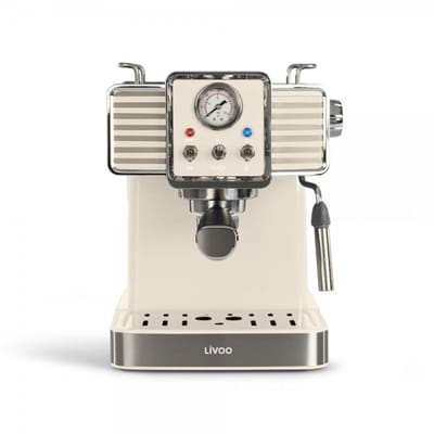 Livoo Espressomachine – 15 Bar – 1350W – 1,5L – RVS – Crème Retro Design