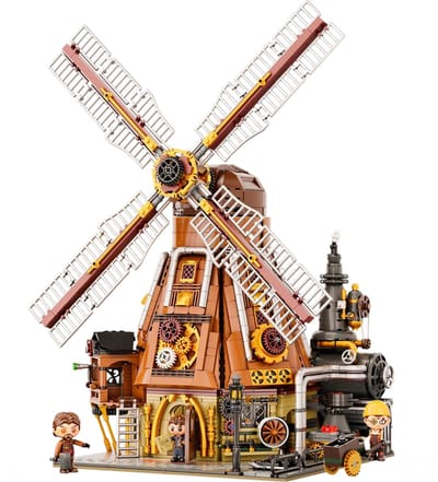 Pantasy 85026 Windmolen bouwset incl 4 minifigures | Classic Creator Modular Building | Expert Architecture Modelbouw | Technisch Educatief Speelgoed voor volwassenen & kinderen | Steampunk leger wapen smith dset geschikt voor Lego | 2450 bouwstenen