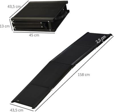 Lanoba - Opvouwbare hondenloopplank voor auto's - Antislip en draagbaar - 158X43,5X2,5 Cm - Zwart - Aluminium
