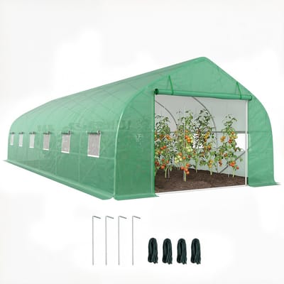Killogood Grote tuintunnelkas met PE zeil stalen frame oprolbare deur en 12 ramen 8 x 3 x 2 m groen