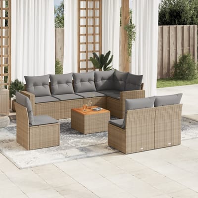 vidaXL - 9-delige - Loungeset - met - kussens - poly - rattan - beige