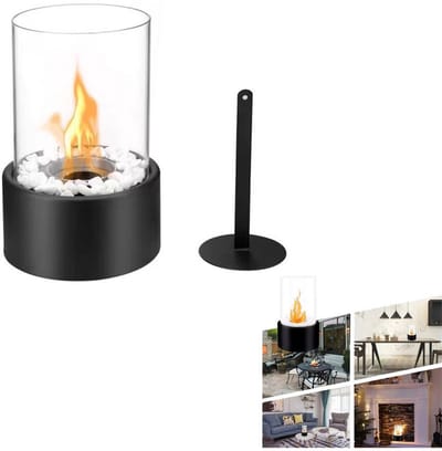 Bio-ethanol haard -Tafelhaard - tafel open haard - Ronde ethanolhaard - Metalen kachel - Sfeerhaard - Groot formaat 16*27cm - Binnen en buiten - Geschikt voor terrasverwarming, tuinleven, als middelpunt van een terrastafel - Zwart