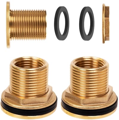 Dailygoods- Regenton Doorvoer 2 Stuks - Messing Schroefverbinding - Binnendraad 1/2 Inch - Buitendraad 3/4 Inch - Corrosiebestendig - Eenvoudige Installatie - Vatverbinding